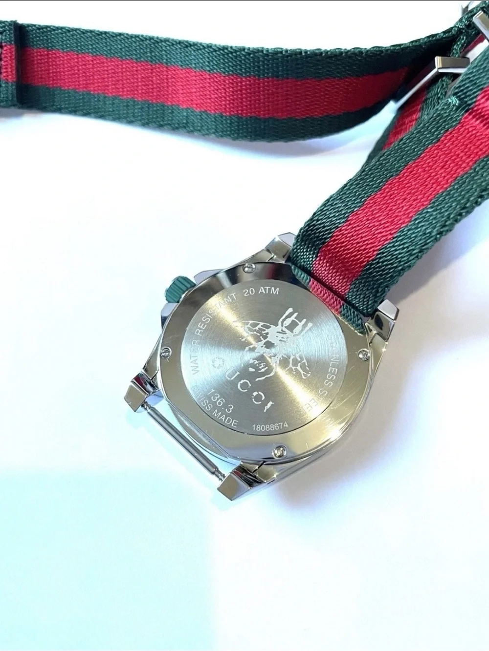 Gucci Green and Red Striped Fabric Dive Watch